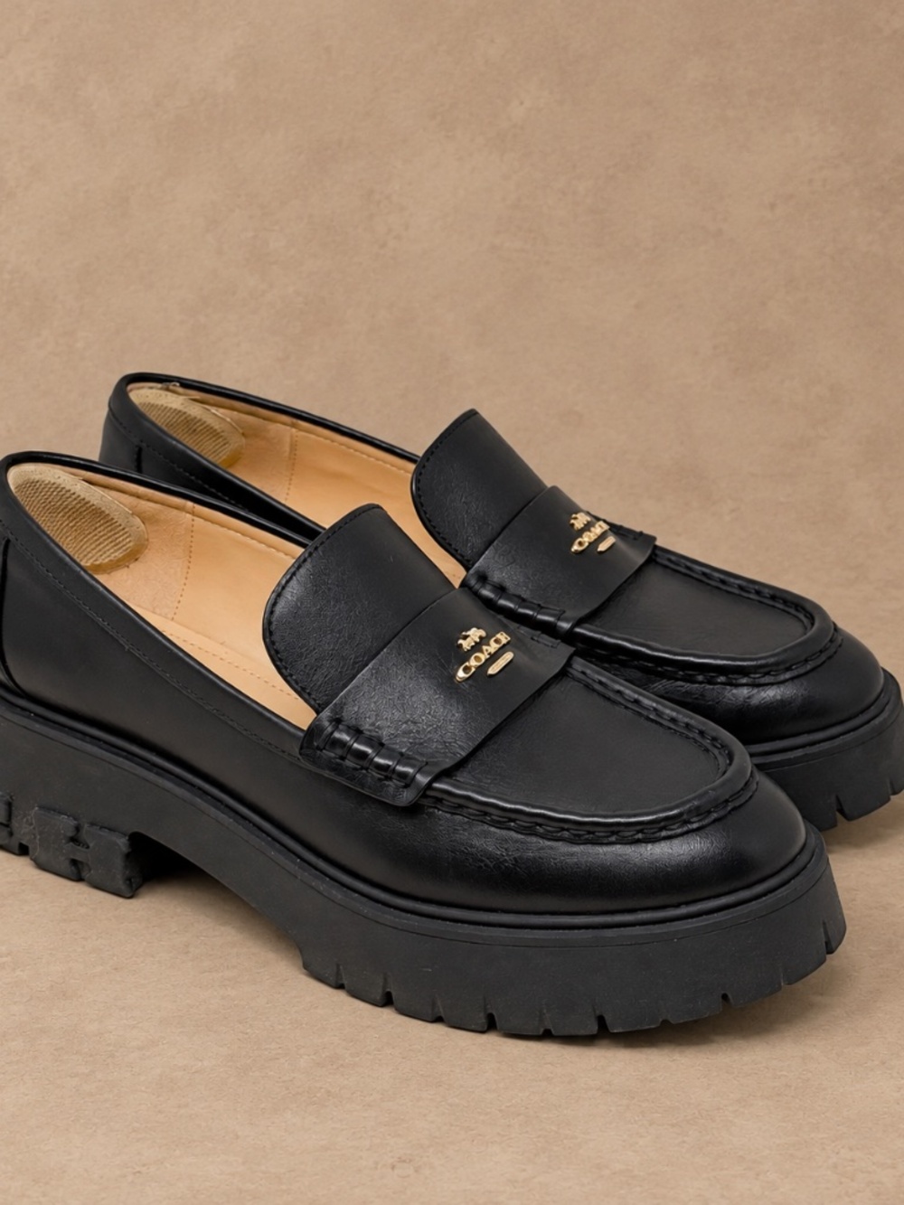 Coach Ruthie black leather platform loafers, size 9